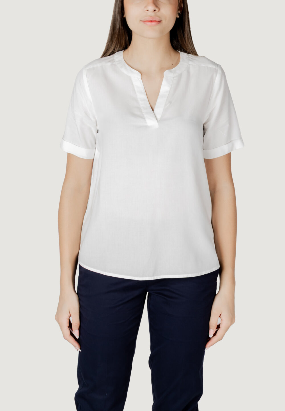 Blusa manica corta Street One qr splitneck blouse w turn-up Bianco - Foto 5