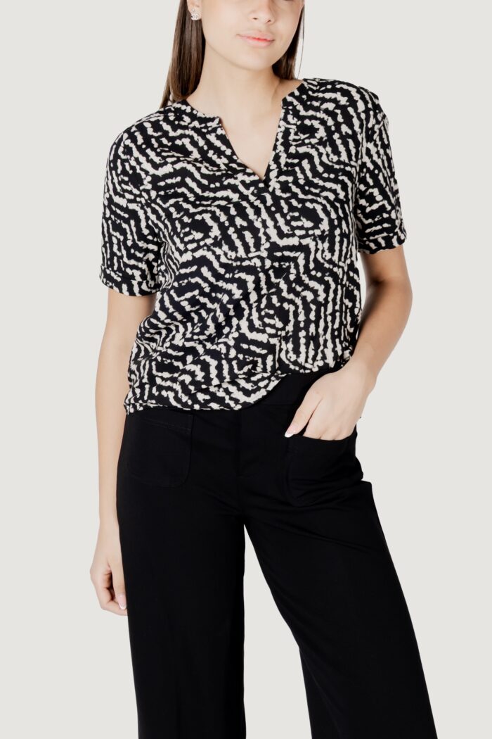 Blusa manica corta Street One ltd qr splitneck blouse w turn-up Nero