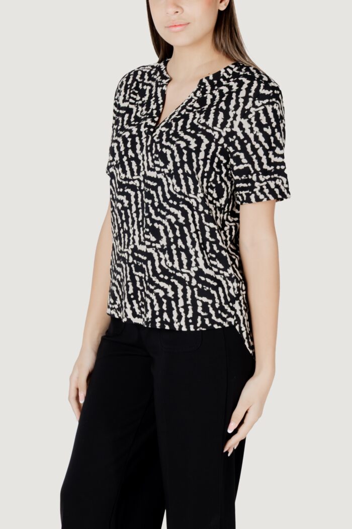 Blusa manica corta Street One ltd qr splitneck blouse w turn-up Nero