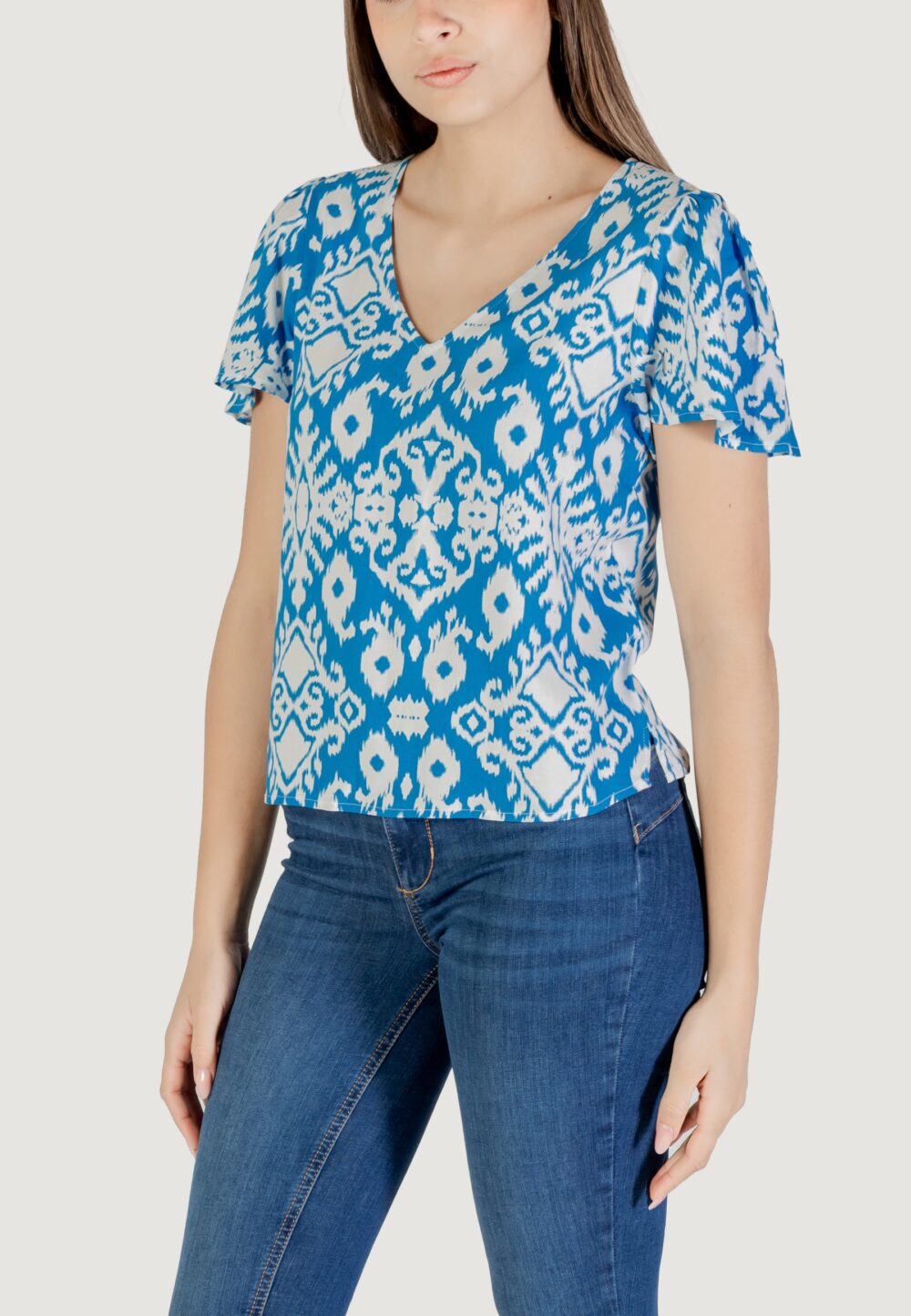 Blusa manica corta Vero Moda vmeasy joy v-neck ss wvn ga Celeste - Foto 2
