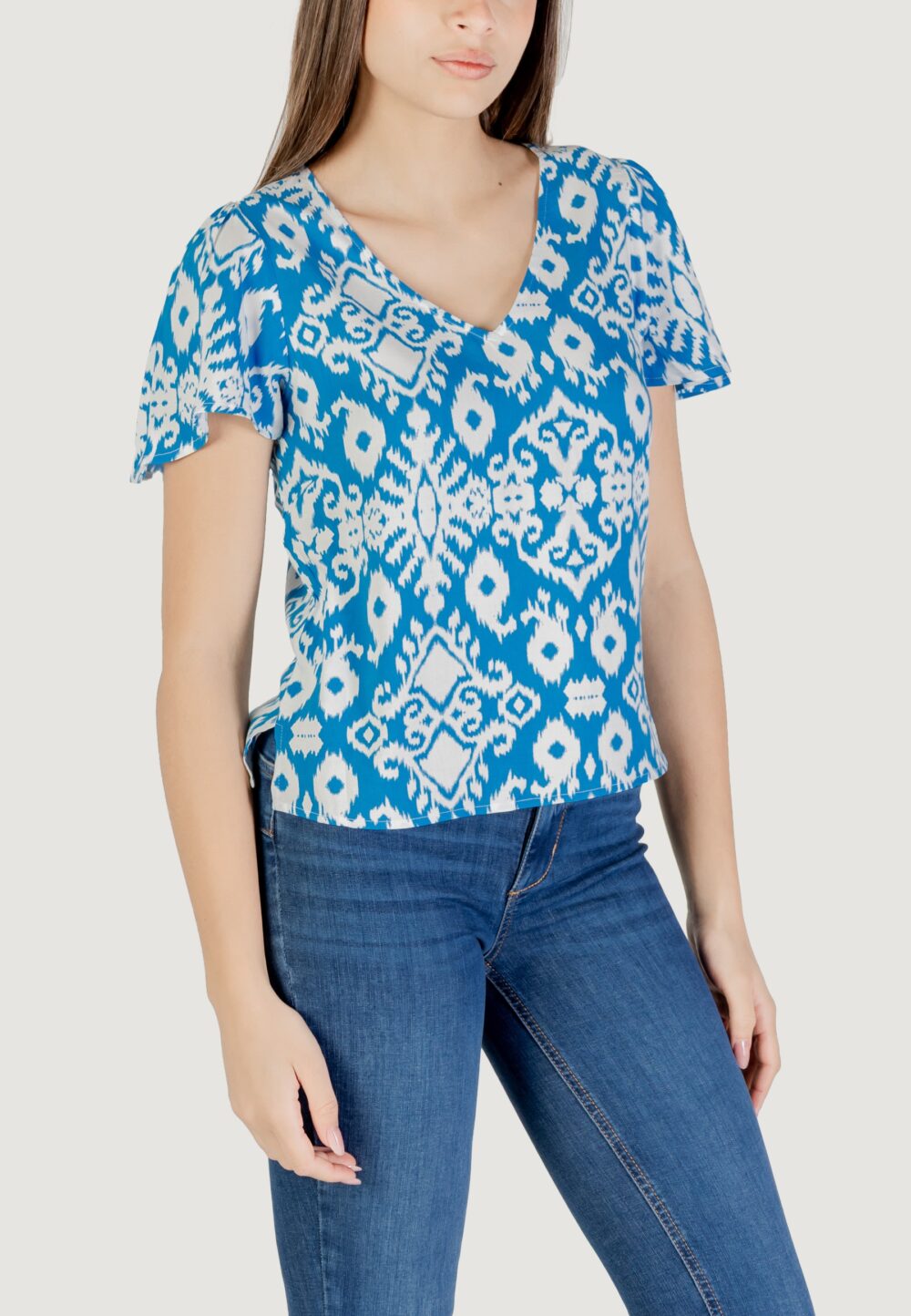 Blusa manica corta Vero Moda vmeasy joy v-neck ss wvn ga Celeste - Foto 3