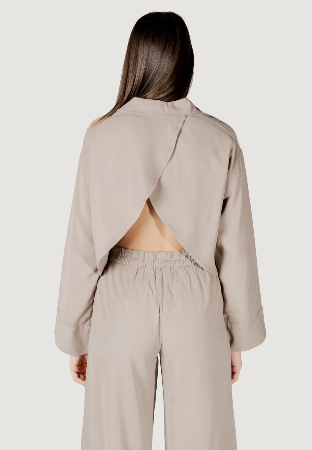 Bluse manica lunga Only onlaris life ls ope back sh shirt cc wvn Taupe - Foto 5