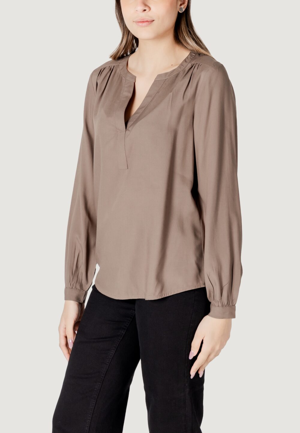 Bluse manica lunga Street One splitneck tunic blouse Beige scuro - Foto 2