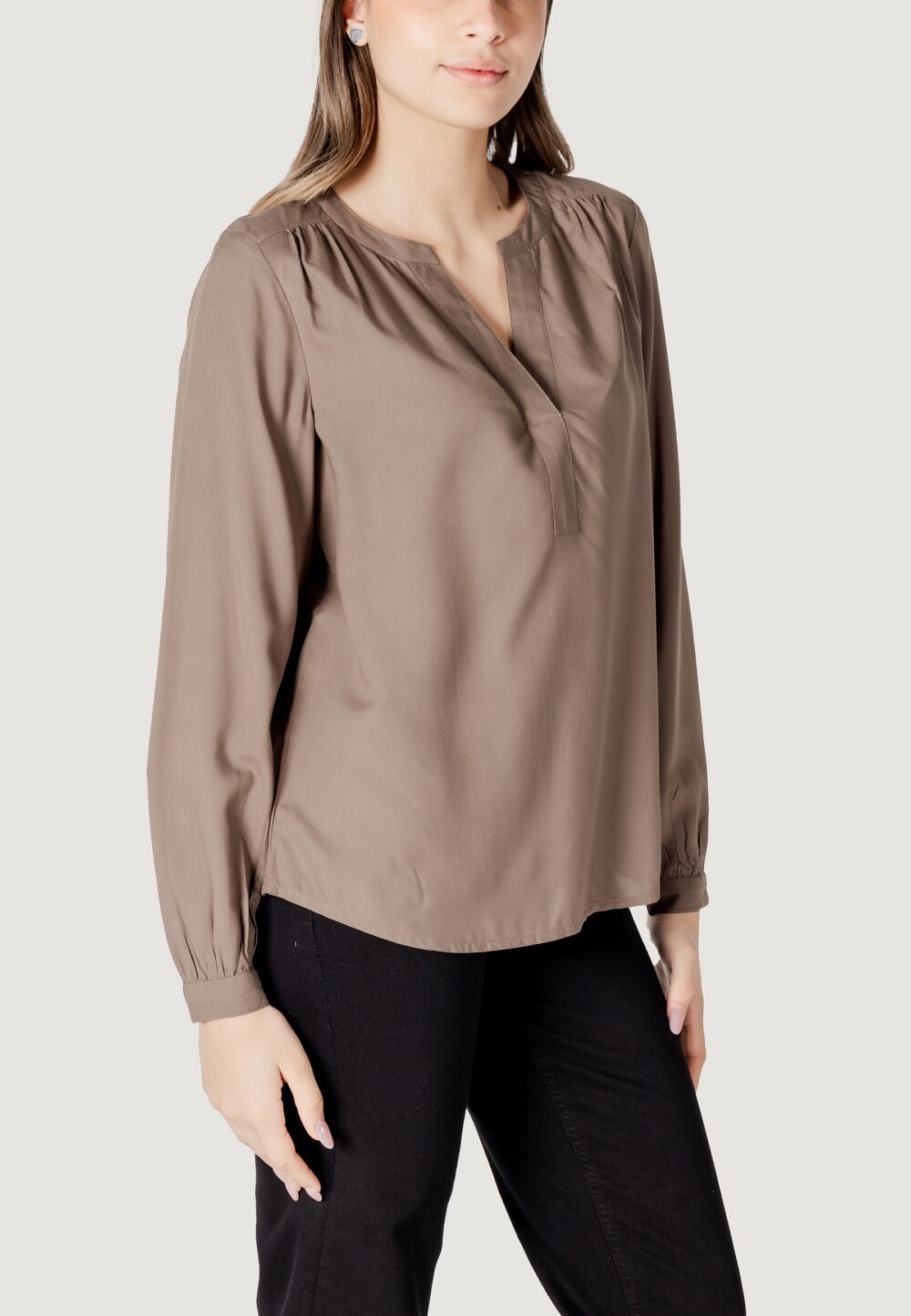 Bluse manica lunga Street One splitneck tunic blouse Beige scuro - Foto 3