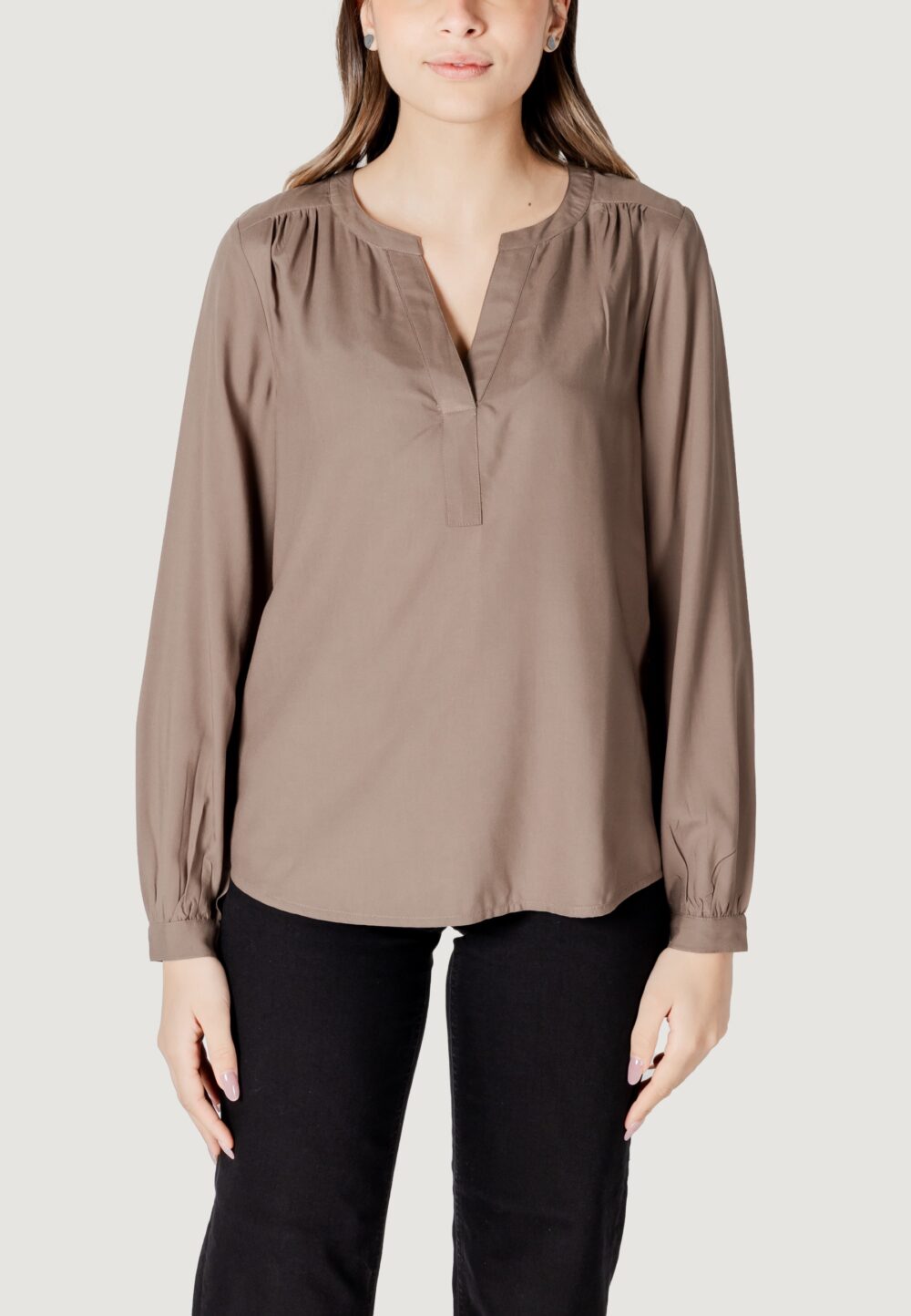 Bluse manica lunga Street One splitneck tunic blouse Beige scuro - Foto 5