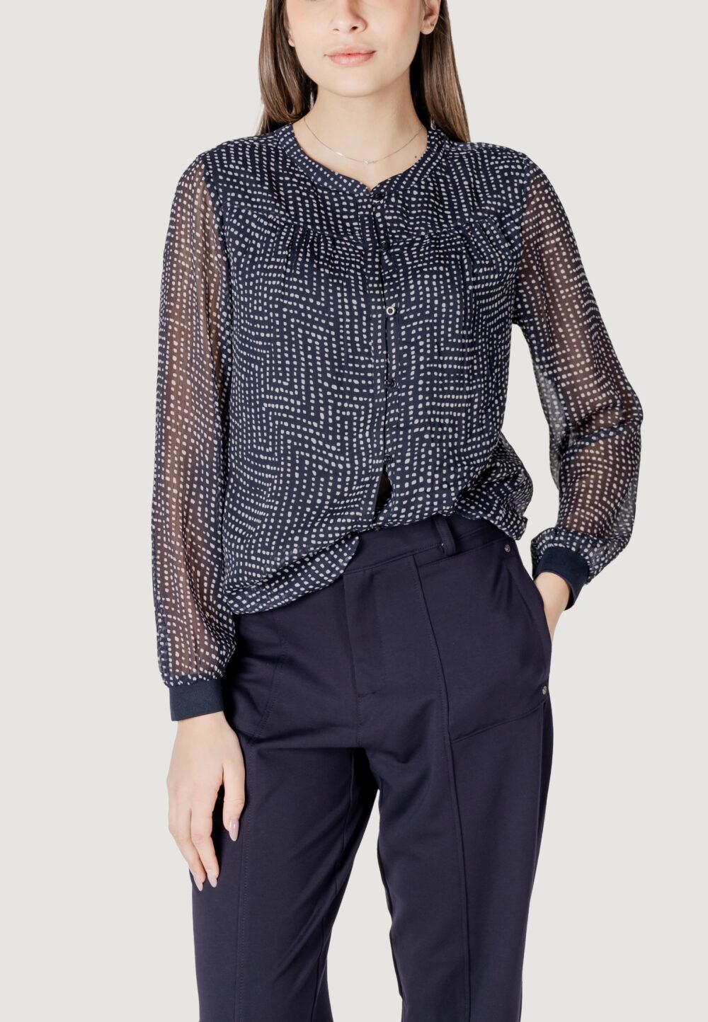 Bluse manica lunga Street One printed chiffon blouse w placket detail Blue scuro - Foto 1