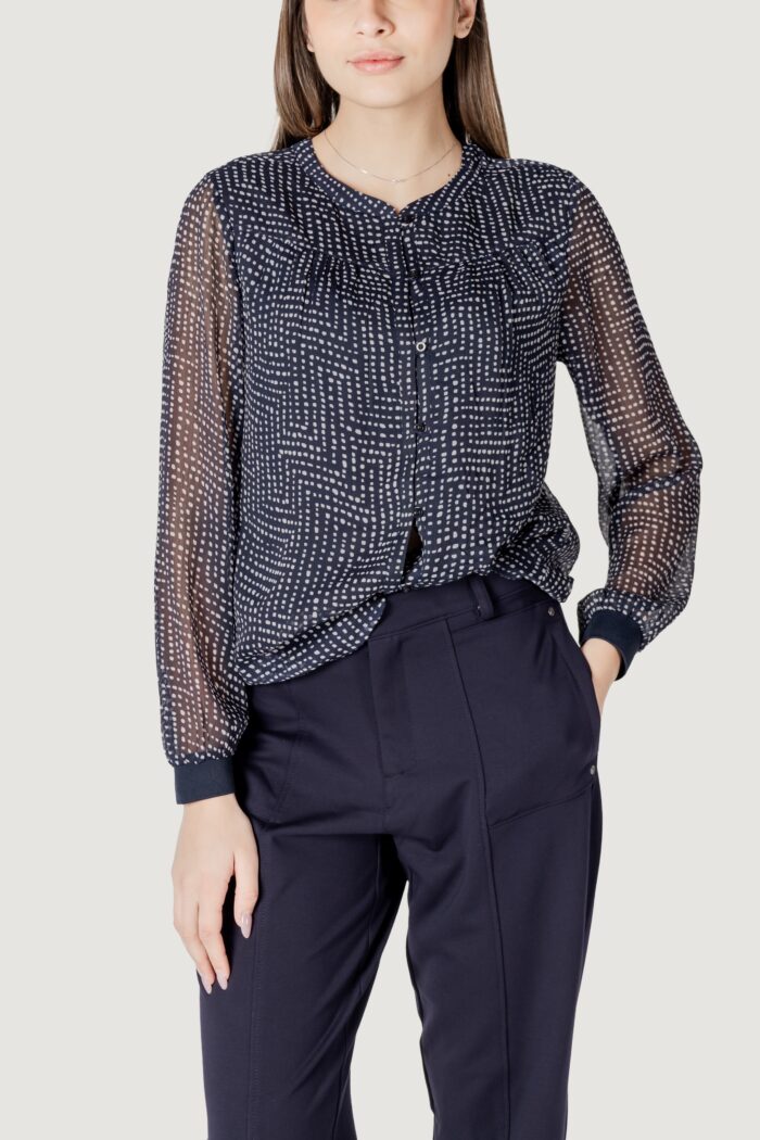 Bluse manica lunga Street One printed chiffon blouse w placket detail Blue scuro