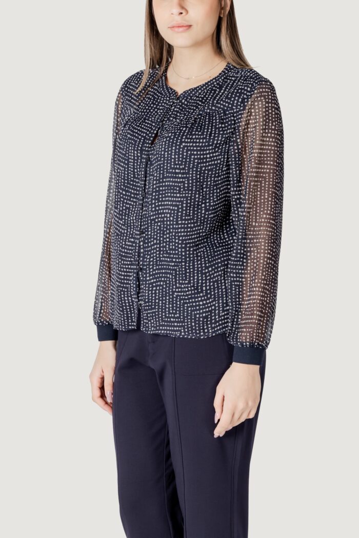 Bluse manica lunga Street One printed chiffon blouse w placket detail Blue scuro