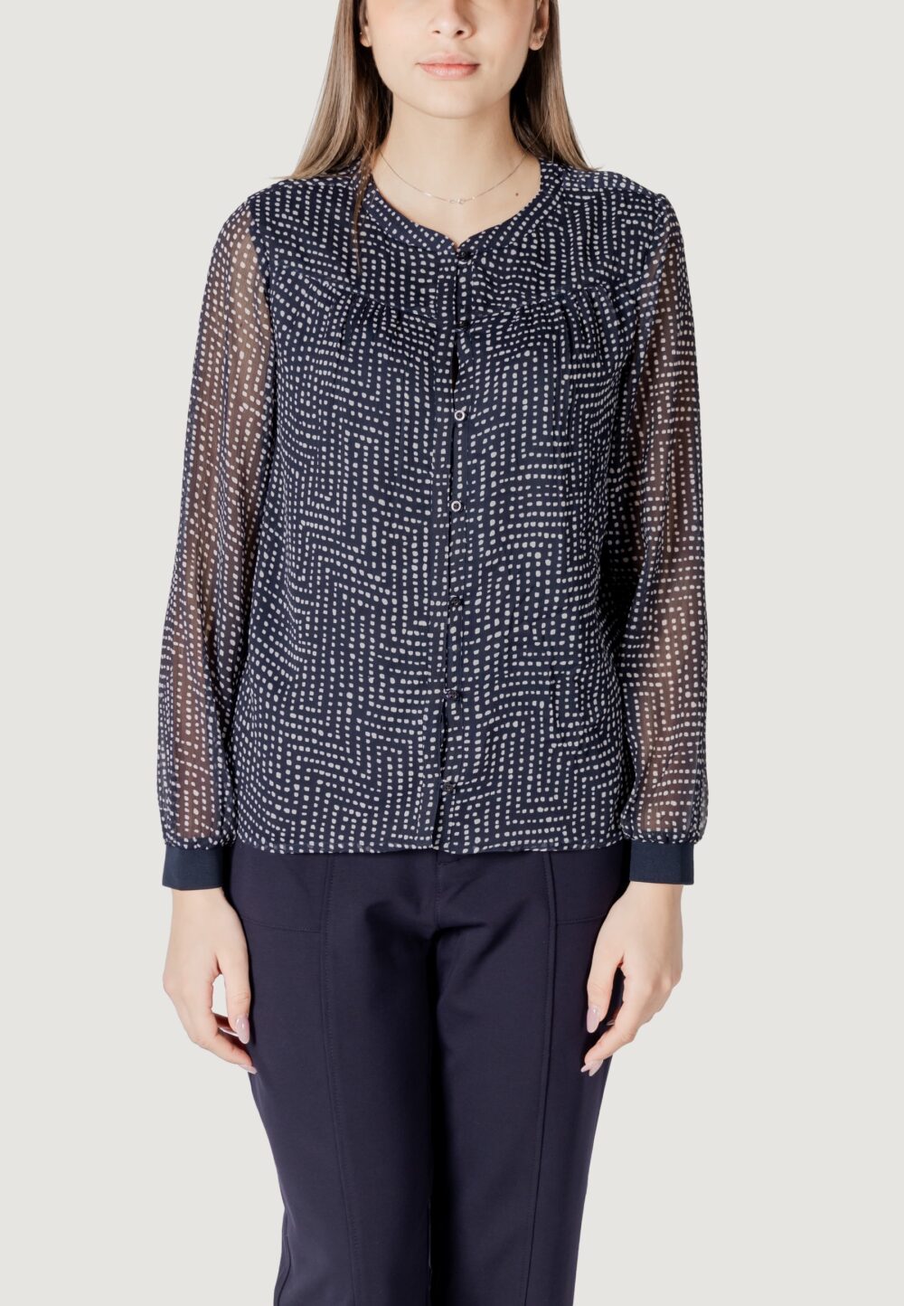 Bluse manica lunga Street One printed chiffon blouse w placket detail Blue scuro - Foto 5