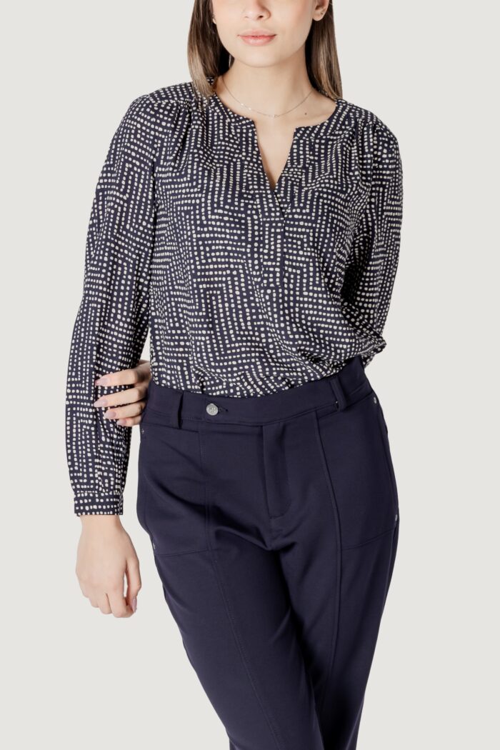 Bluse manica lunga Street One splitneck tunic blouse Blue scuro