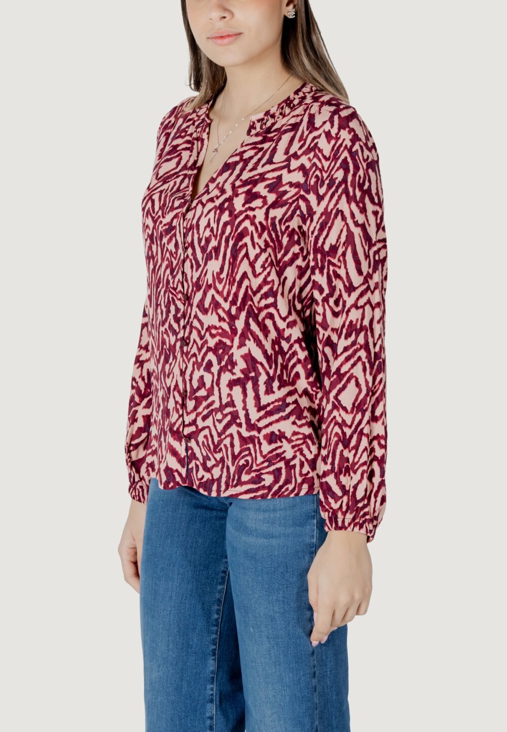 Bluse manica lunga Street One buttoned tunic blouse w collar Rosa - Foto 2