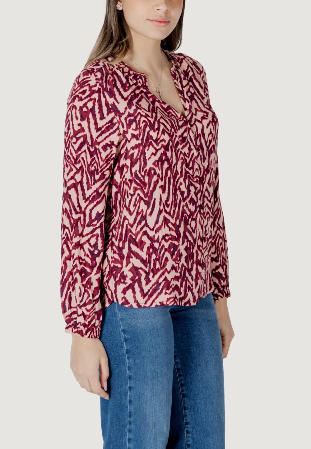 Bluse manica lunga Street One buttoned tunic blouse w collar Rosa - Foto 3