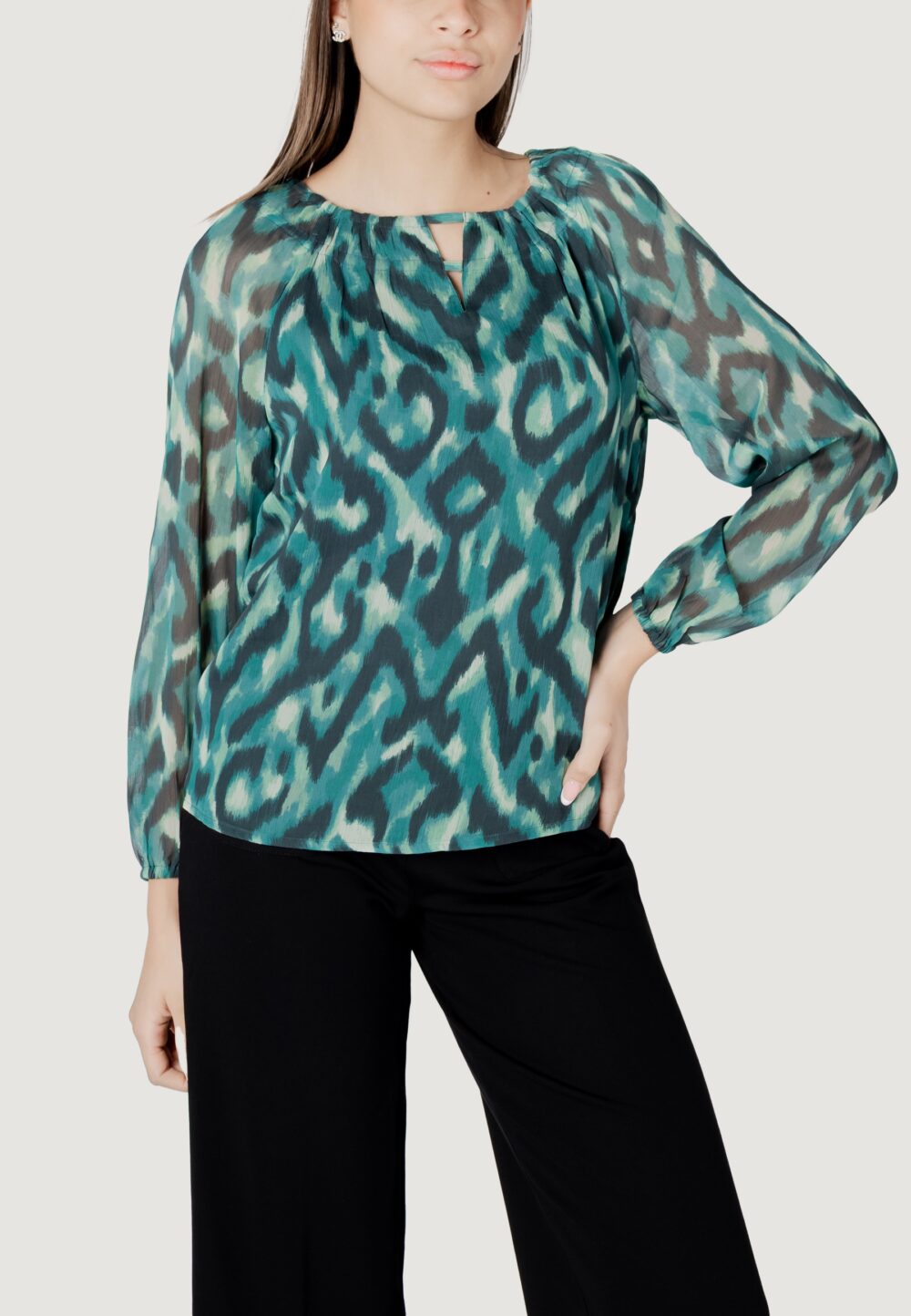Bluse manica lunga Street One chiffon roundneckblouse w slit Verde - Foto 1