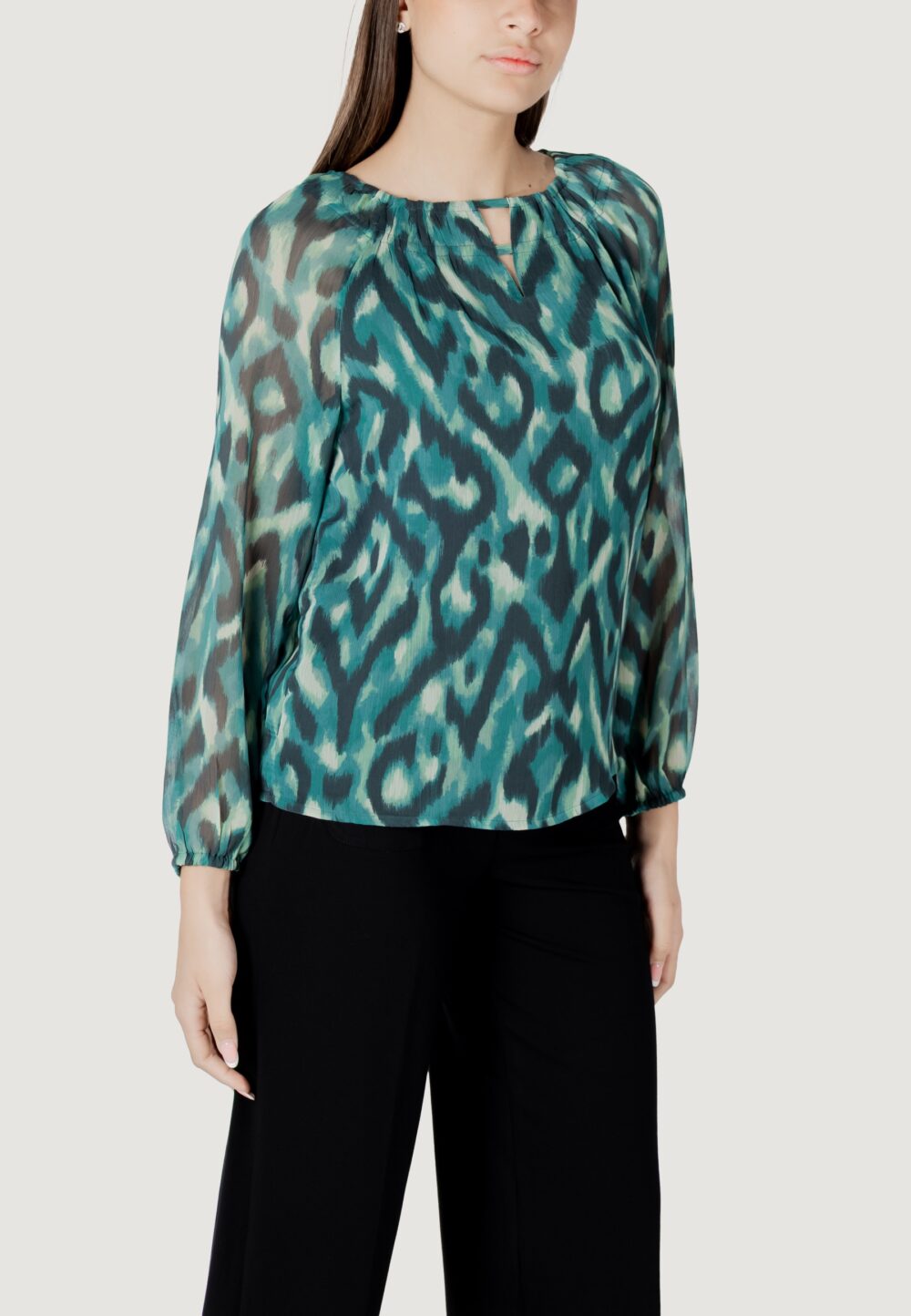 Bluse manica lunga Street One chiffon roundneckblouse w slit Verde - Foto 3