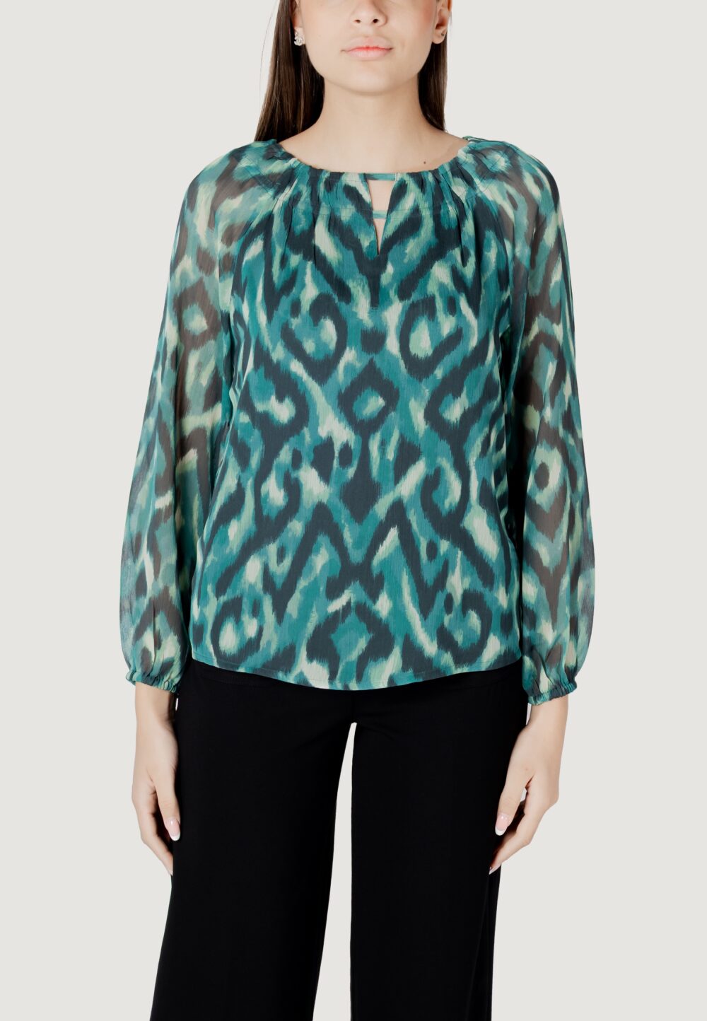 Bluse manica lunga Street One chiffon roundneckblouse w slit Verde - Foto 5