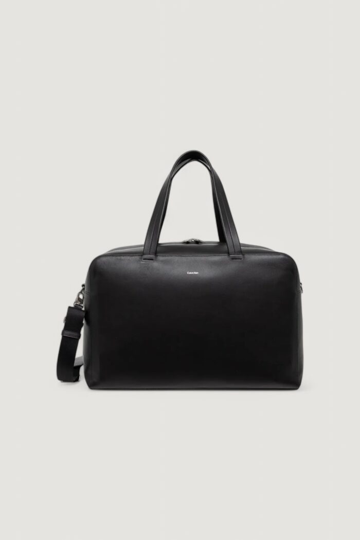 Borsone Calvin Klein ck premium leather  weekender Nero