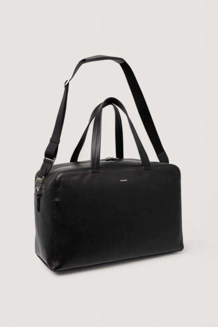 Borsone Calvin Klein ck premium leather  weekender Nero