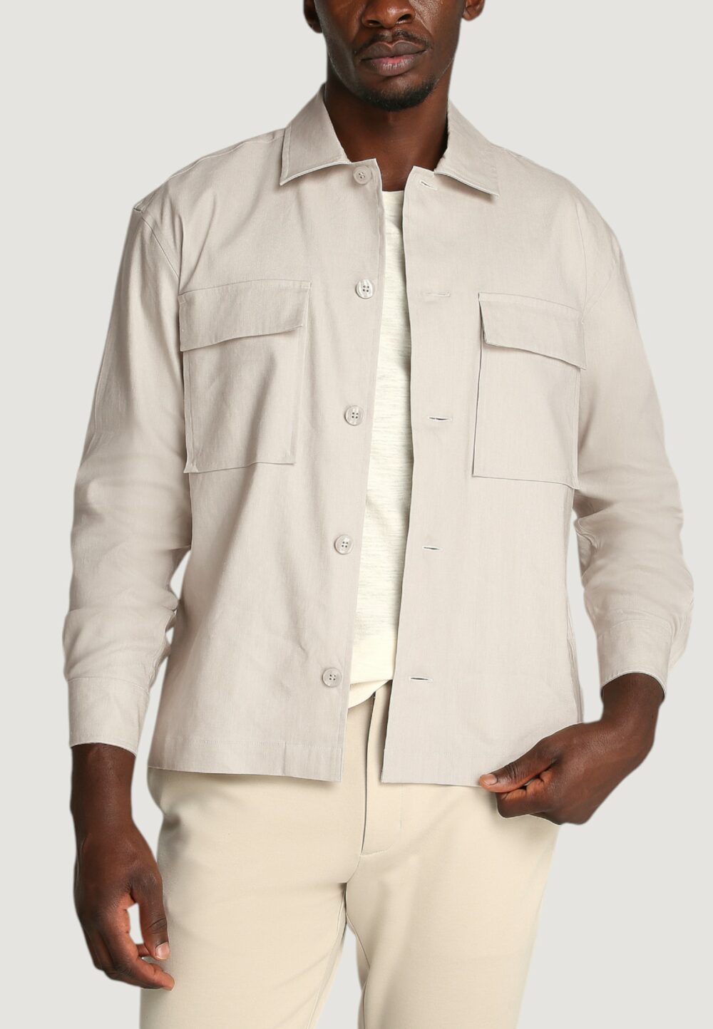 Camicia manica lunga Calvin Klein linen lyocell stretch Beige chiaro - Foto 1