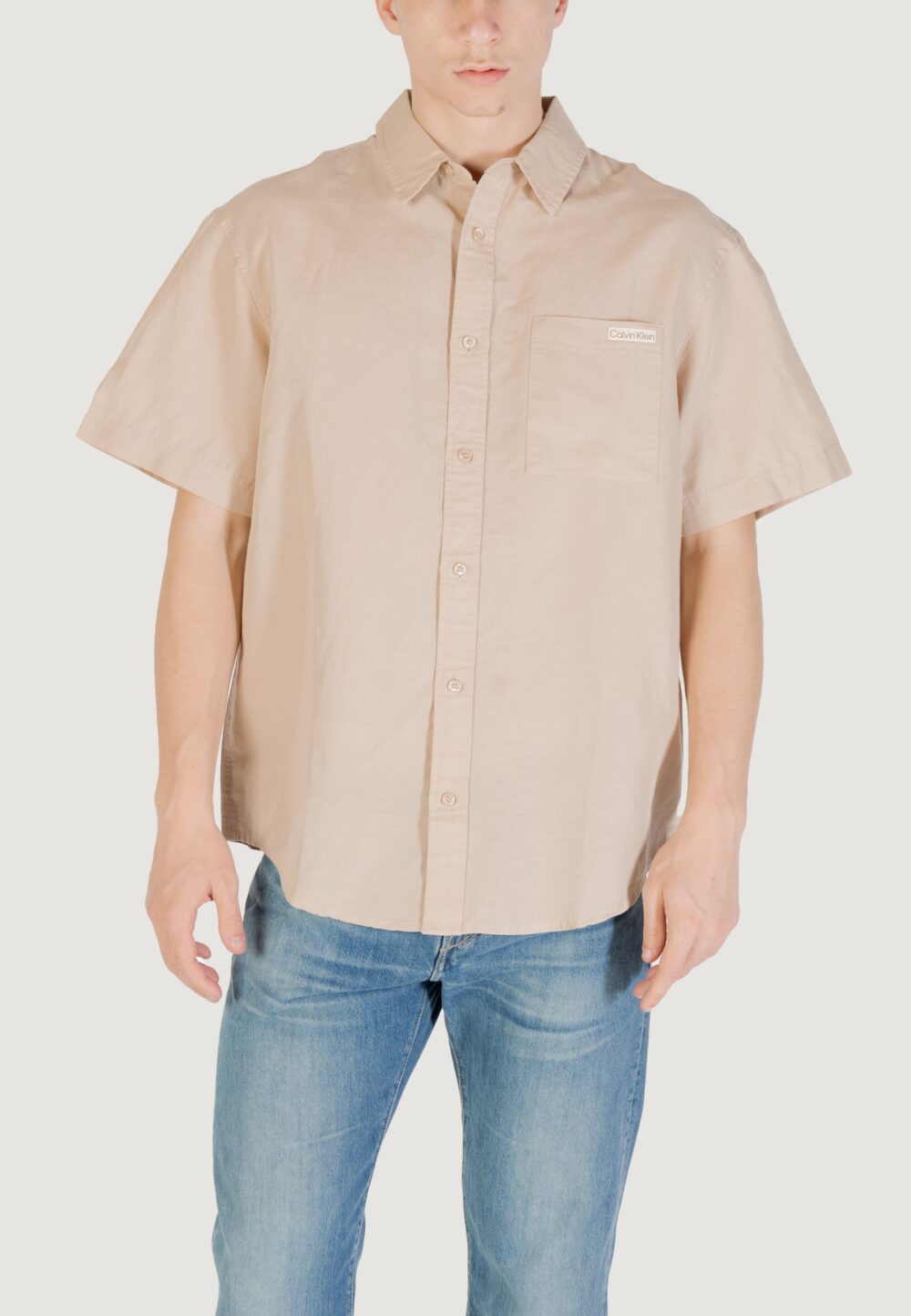 Camicia manica corta Calvin Klein Jeans linen cotton s/s Beige - Foto 1