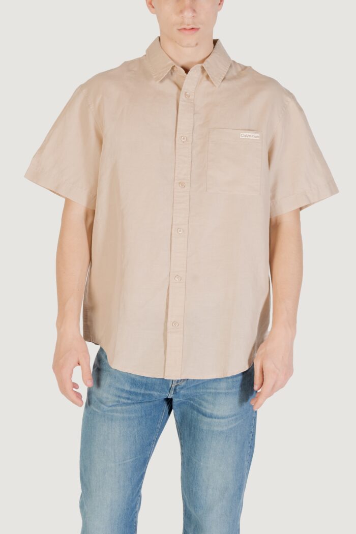 Camicia manica corta Calvin Klein Jeans linen cotton s/s Beige