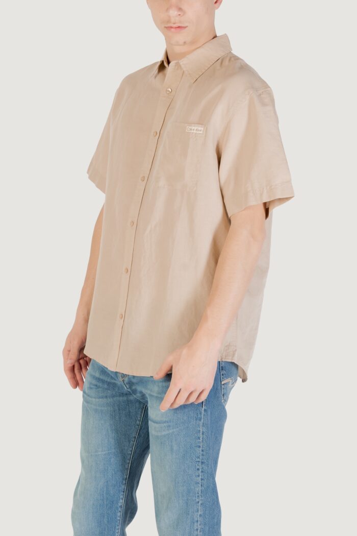 Camicia manica corta Calvin Klein Jeans linen cotton s/s Beige