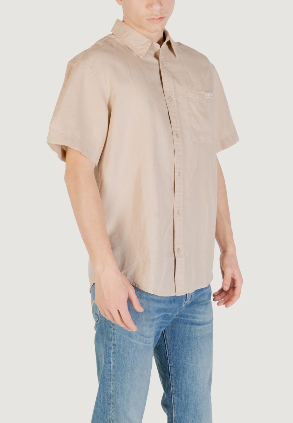 Camicia manica corta Calvin Klein Jeans linen cotton s/s Beige - Foto 3
