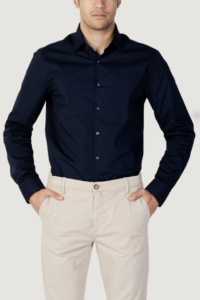 Camicia manica lunga Calvin Klein poplin stretch slim Blu