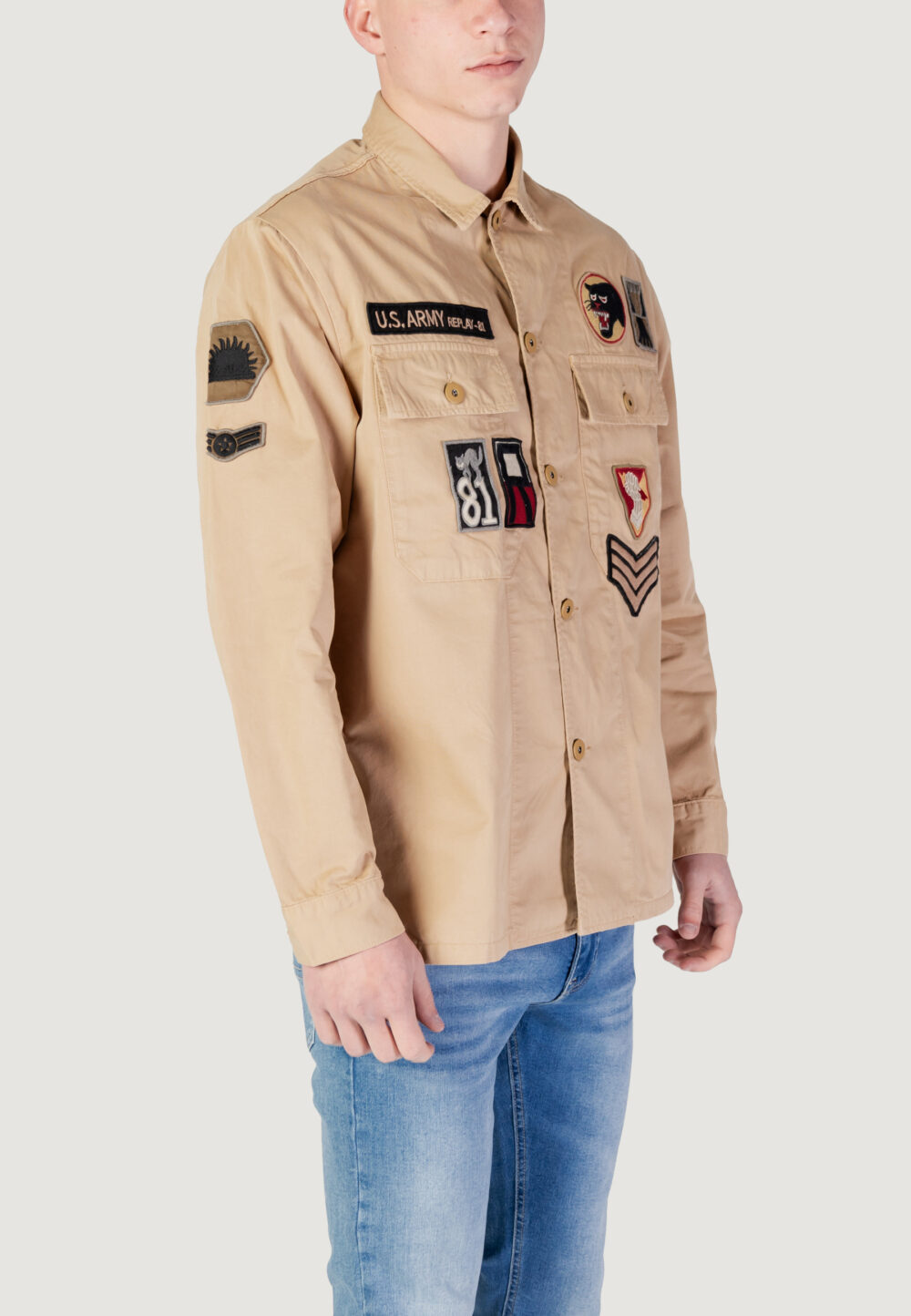 Camicia manica lunga Replay Beige - Foto 3