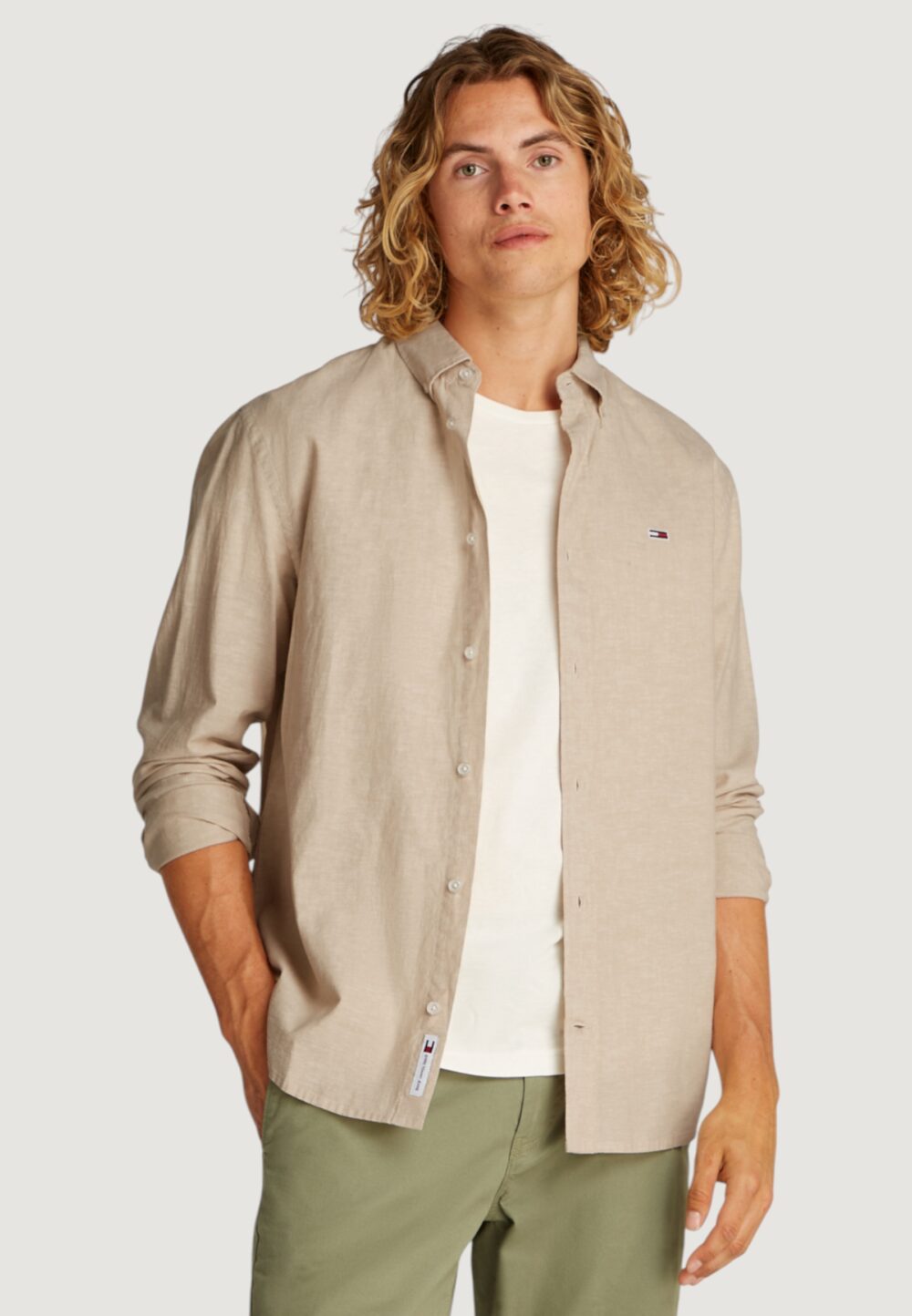 Camicia manica lunga Tommy Hilfiger Jeans tjm reg linen blend Beige scuro - Foto 1