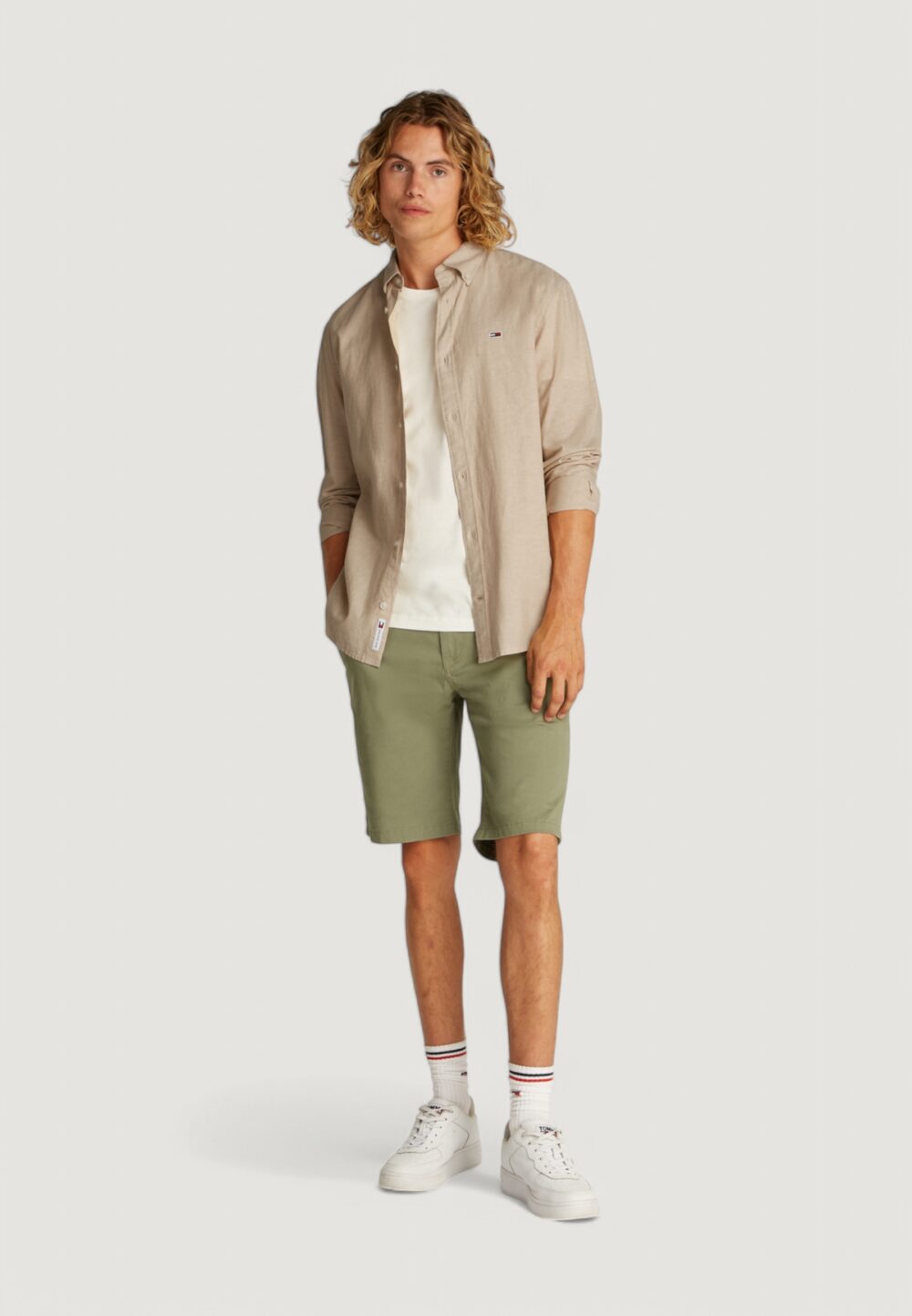 Camicia manica lunga Tommy Hilfiger Jeans tjm reg linen blend Beige scuro - Foto 3