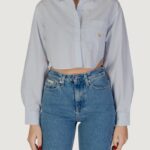 Camicia manica lunga Calvin Klein Jeans woven label cropped Celeste - Foto 1