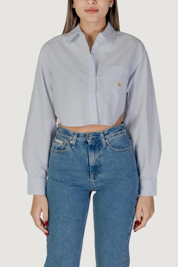 Camicia manica lunga Calvin Klein Jeans woven label cropped Celeste