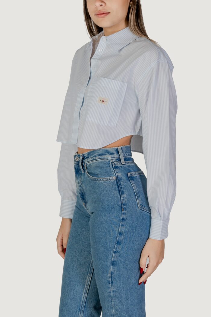 Camicia manica lunga Calvin Klein Jeans woven label cropped Celeste