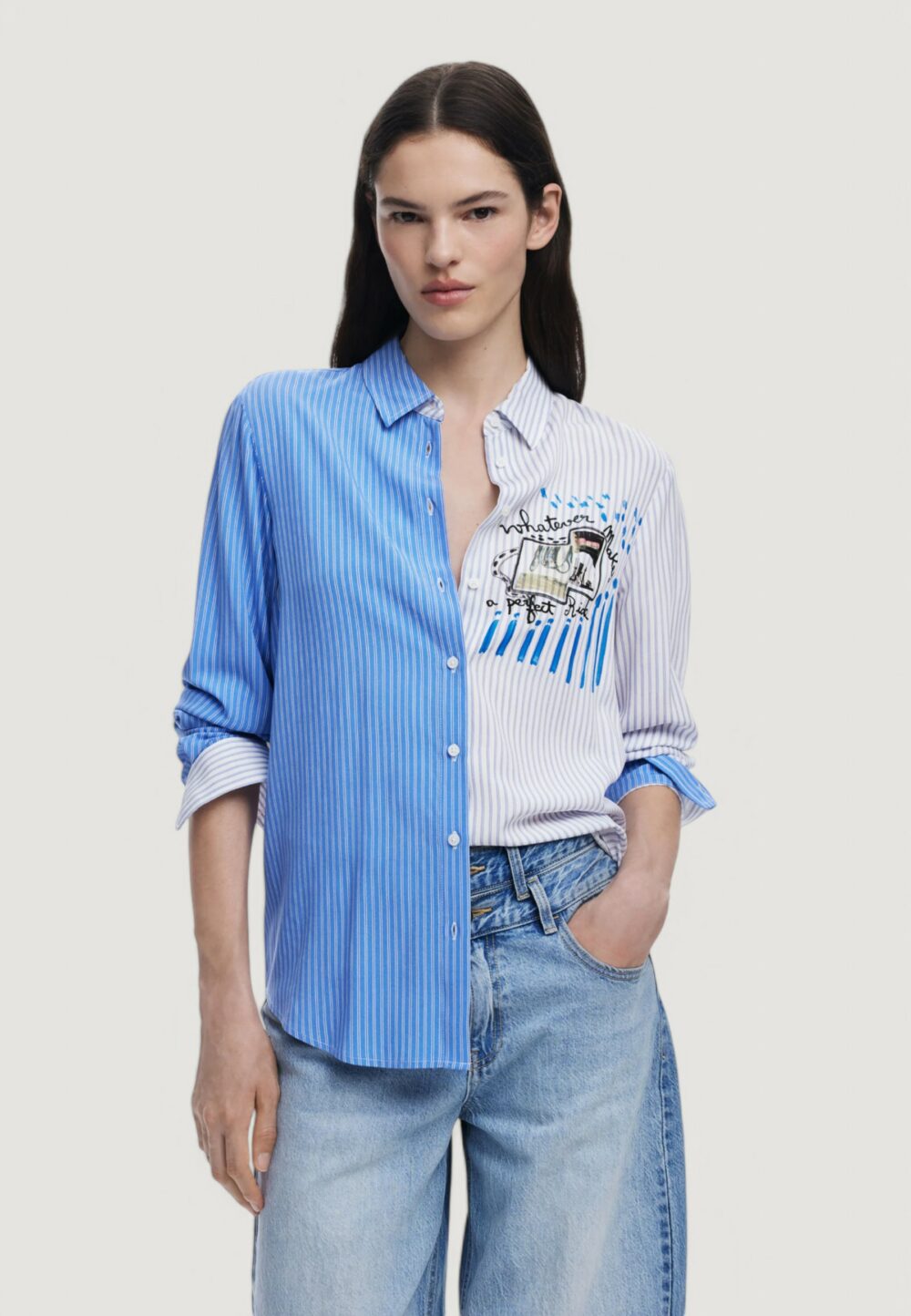 Camicia manica lunga Desigual cam_a perfect ride Blu Chiaro - Foto 1