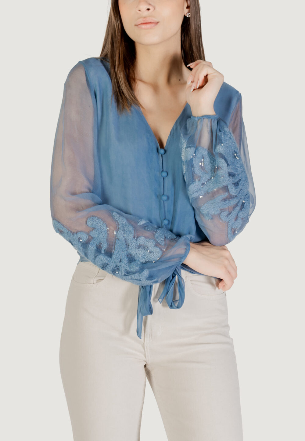 Camicia manica lunga Guess ls camilla garment dyed top Blu Chiaro - Foto 1