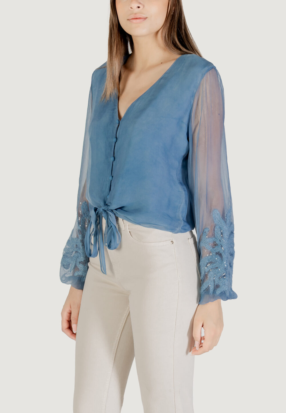 Camicia manica lunga Guess ls camilla garment dyed top Blu Chiaro - Foto 3