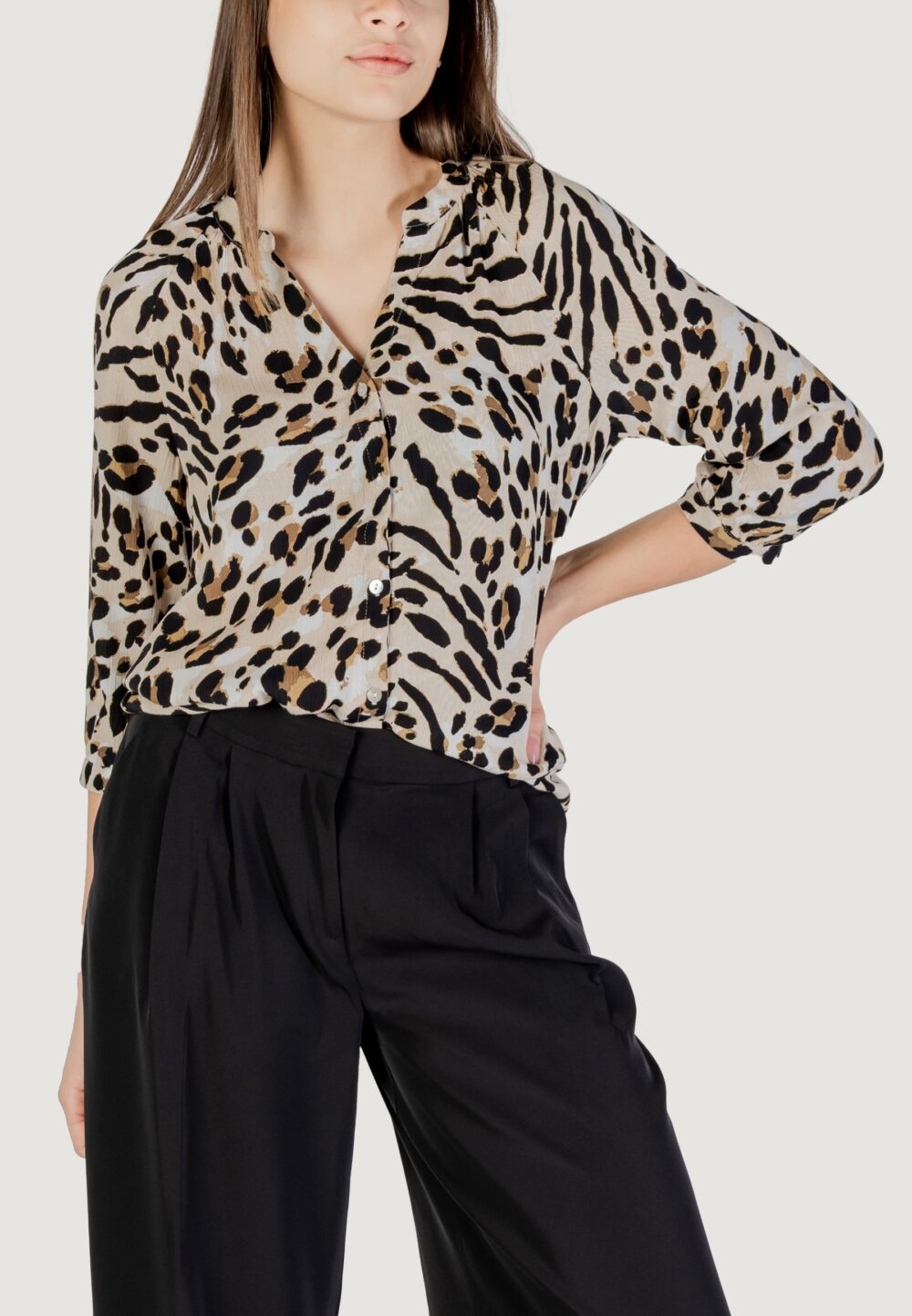 Camicia manica lunga ICHI ihmarrakech aop sh6 Beige - Foto 1