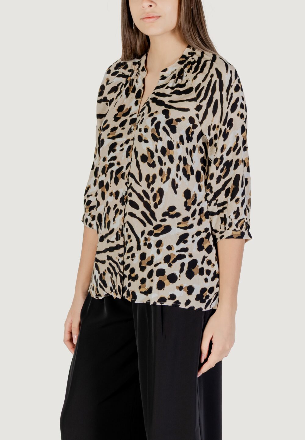 Camicia manica lunga ICHI ihmarrakech aop sh6 Beige - Foto 3
