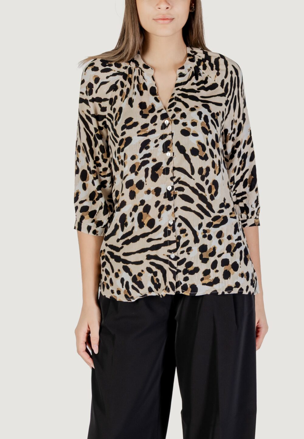 Camicia manica lunga ICHI ihmarrakech aop sh6 Beige - Foto 4