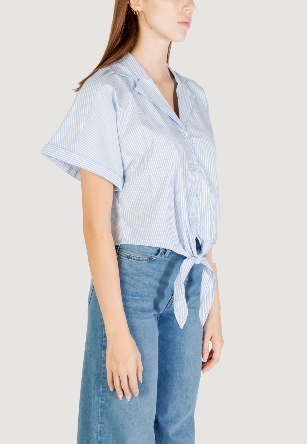 Camicia manica lunga Jacqueline de Yong jdymio s/s knot shirt wvn dia Celeste - Foto 3