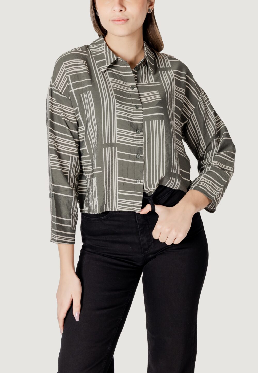 Camicia manica lunga Jacqueline de Yong jdytroya life 7/8 short shirt wvn dia Verde Oliva - Foto 1