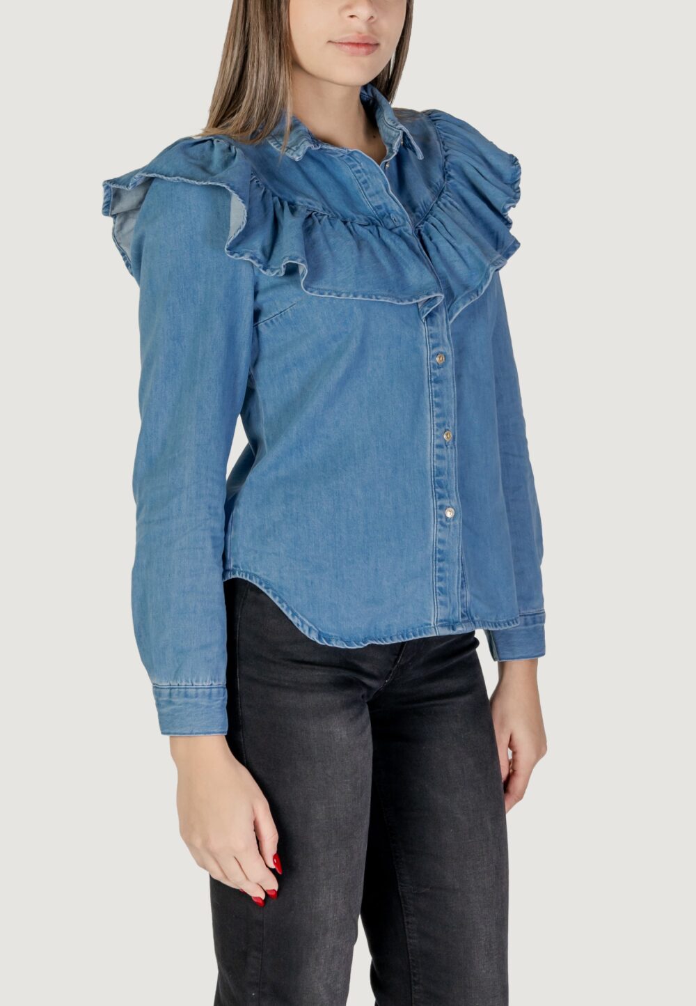 Camicia manica lunga Only onlindigo life ls frill db dnm qyt Indigo - Foto 3