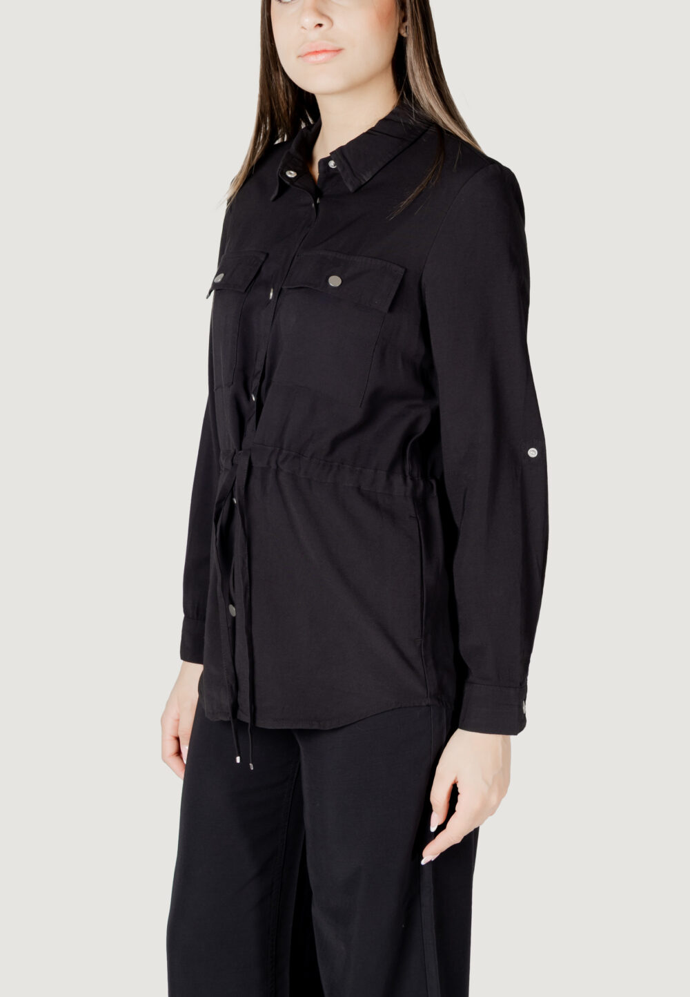 Camicia manica lunga Only onlaris life 4/5 fem cargo jacket cc wvn Nero - Foto 4