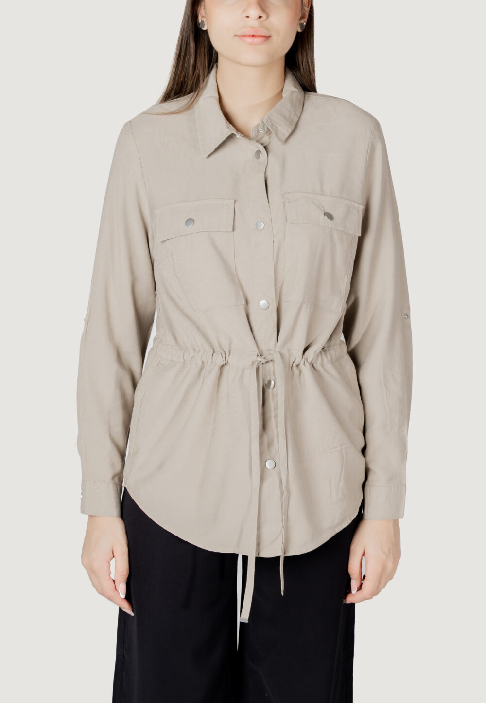 Camicia manica lunga Only onlaris life 4/5 fem cargo jacket cc wvn Taupe - Foto 5