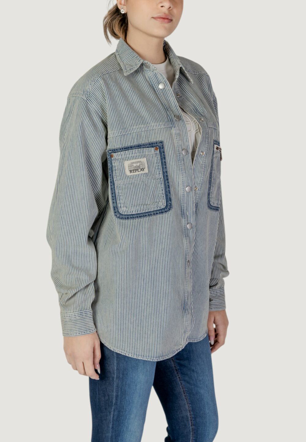 Camicia manica lunga Replay Blu - Foto 4