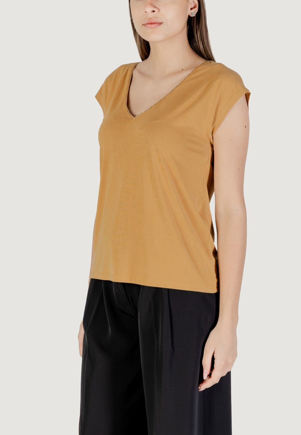 Canotta Vila Clothes vimodala new glitter v-neck c/s top Senape - Foto 2