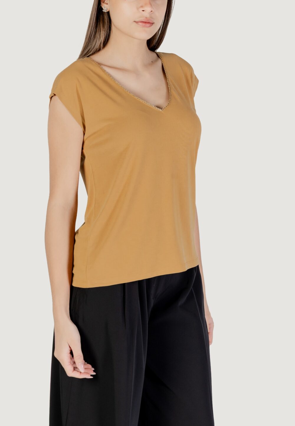 Canotta Vila Clothes vimodala new glitter v-neck c/s top Senape - Foto 3