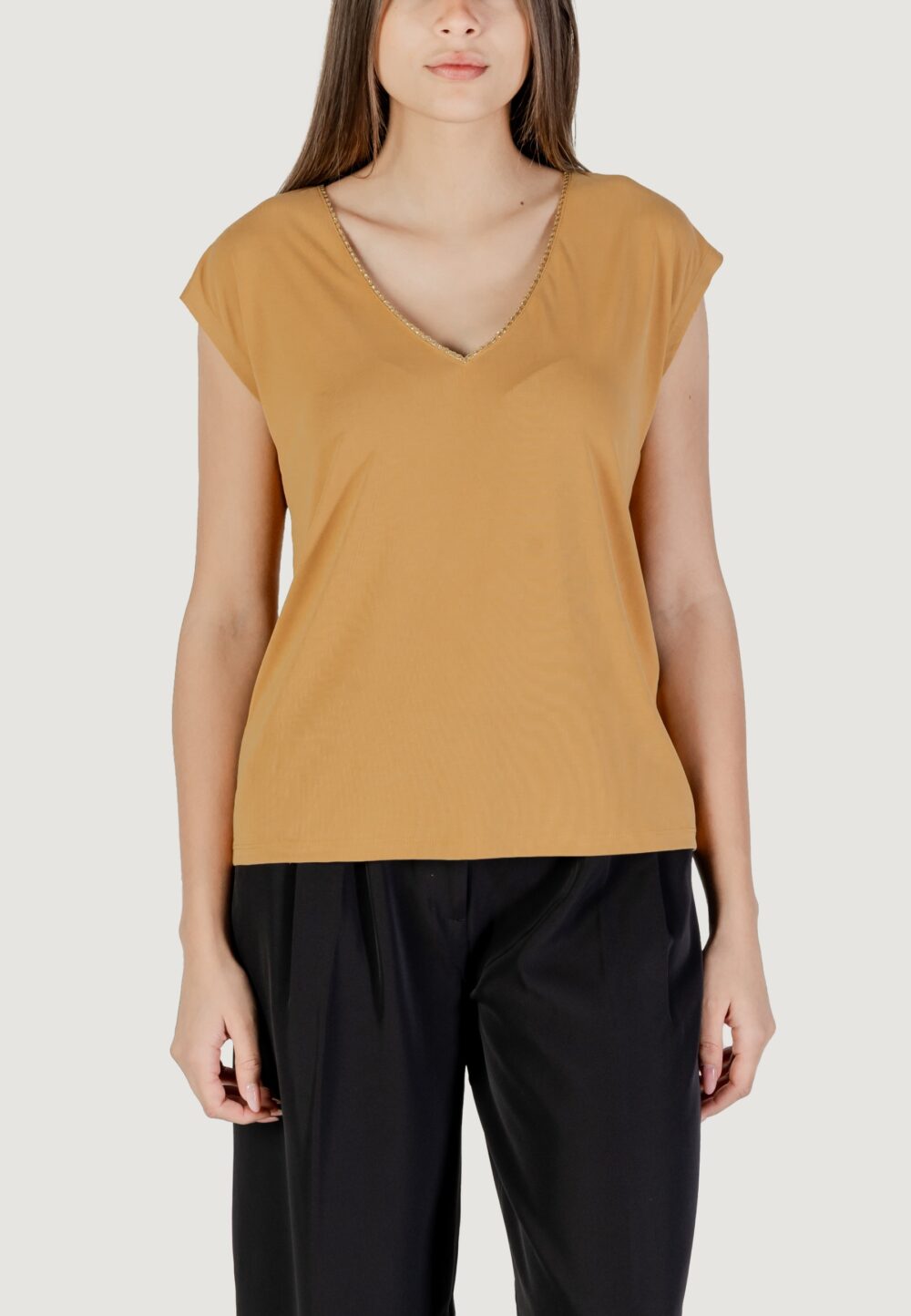 Canotta Vila Clothes vimodala new glitter v-neck c/s top Senape - Foto 5