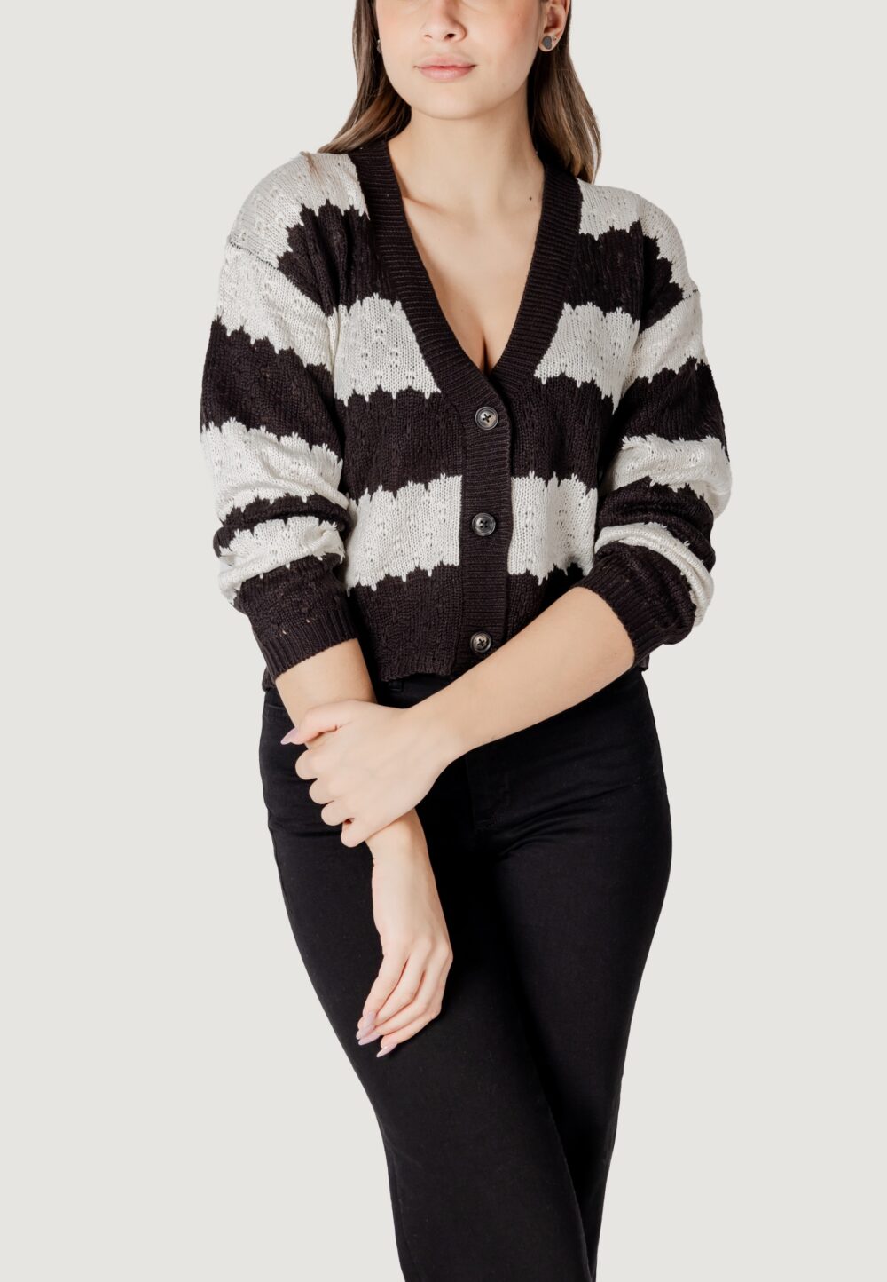 Cardigan Jacqueline de Yong jdysun mia l/s Black-White - Foto 1