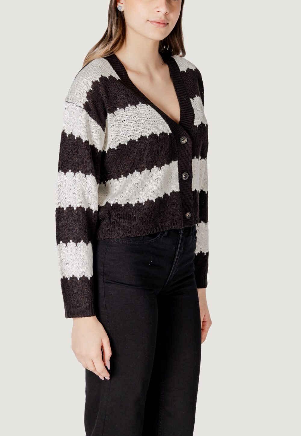 Cardigan Jacqueline de Yong jdysun mia l/s Black-White - Foto 3